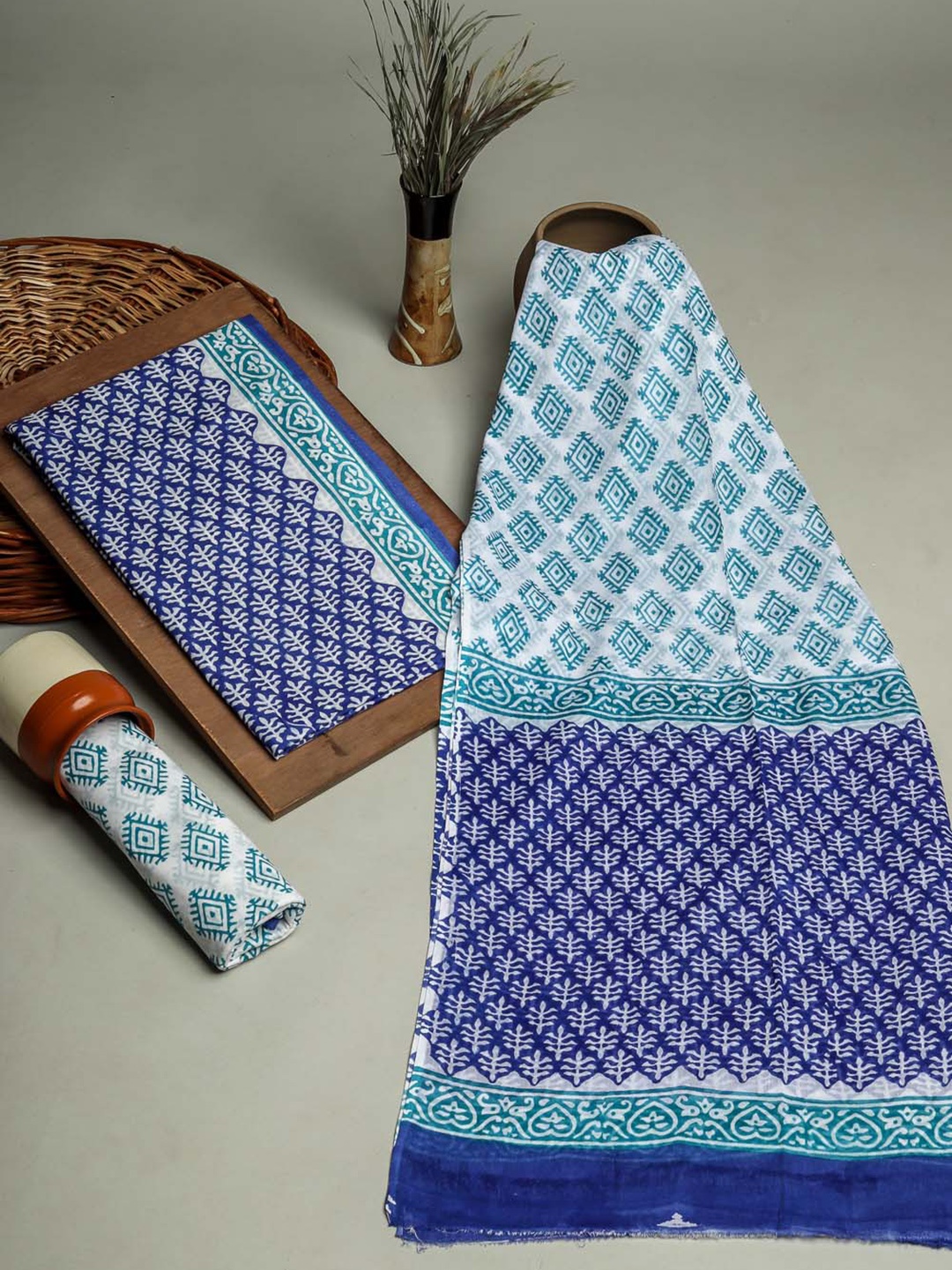

Kishori Sarees Printed Pure Cotton Unstitched Dress Material, Blue