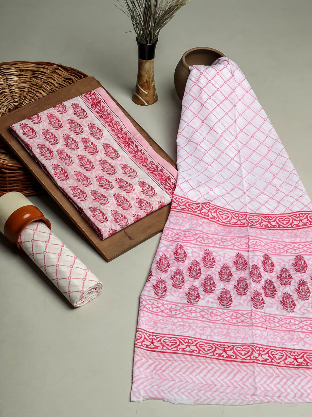 

Kishori Sarees Printed Pure Cotton Unstitched Dress Material, Pink