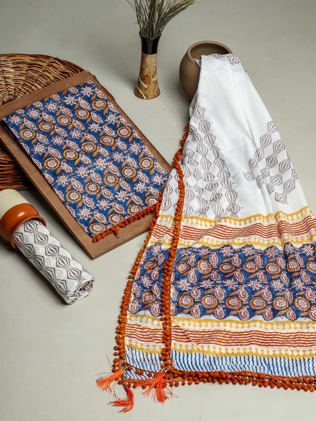 

Kishori Sarees Printed Pure Cotton Unstitched Dress Material, Blue