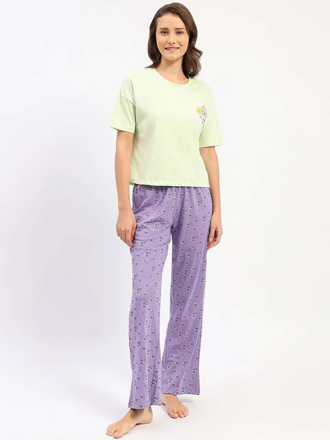 

MADAME M SECRET Graphic Printed Night suit, Lime green