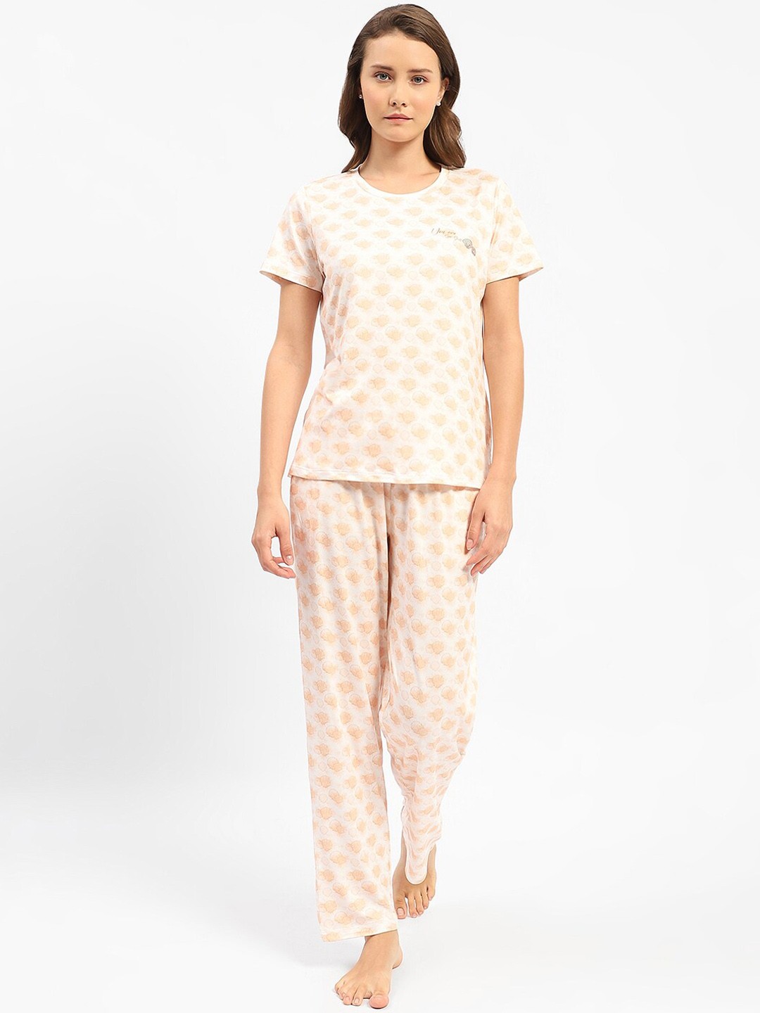 

MADAME M SECRET Geometric Printed Night suit, Orange