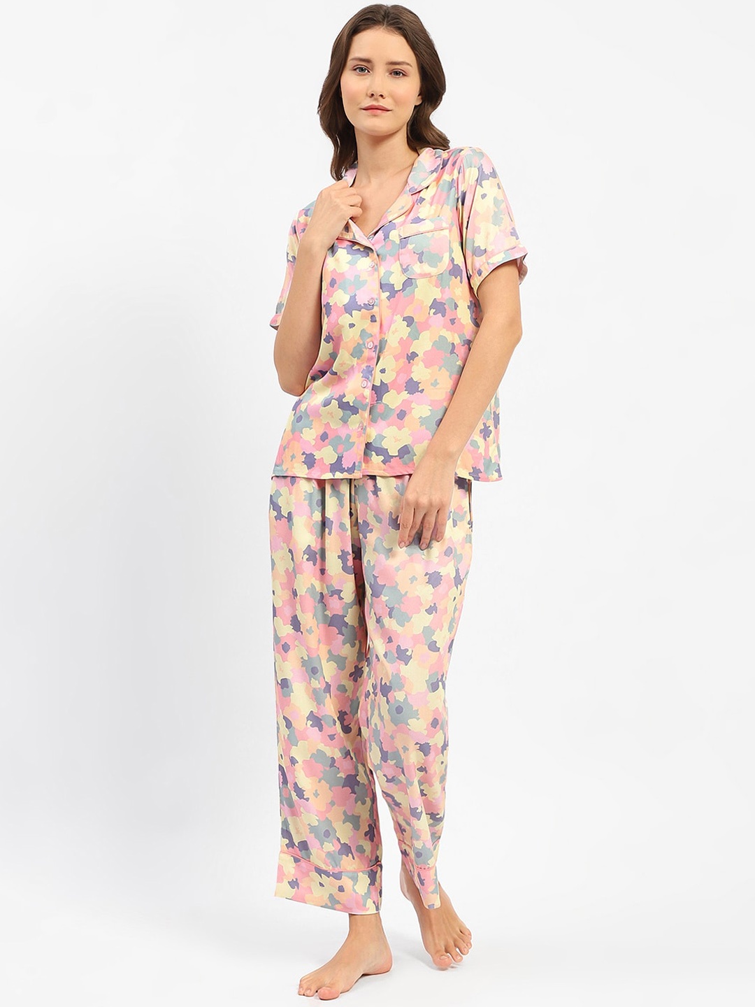 

MADAME M SECRET Floral Printed Night suit, Pink