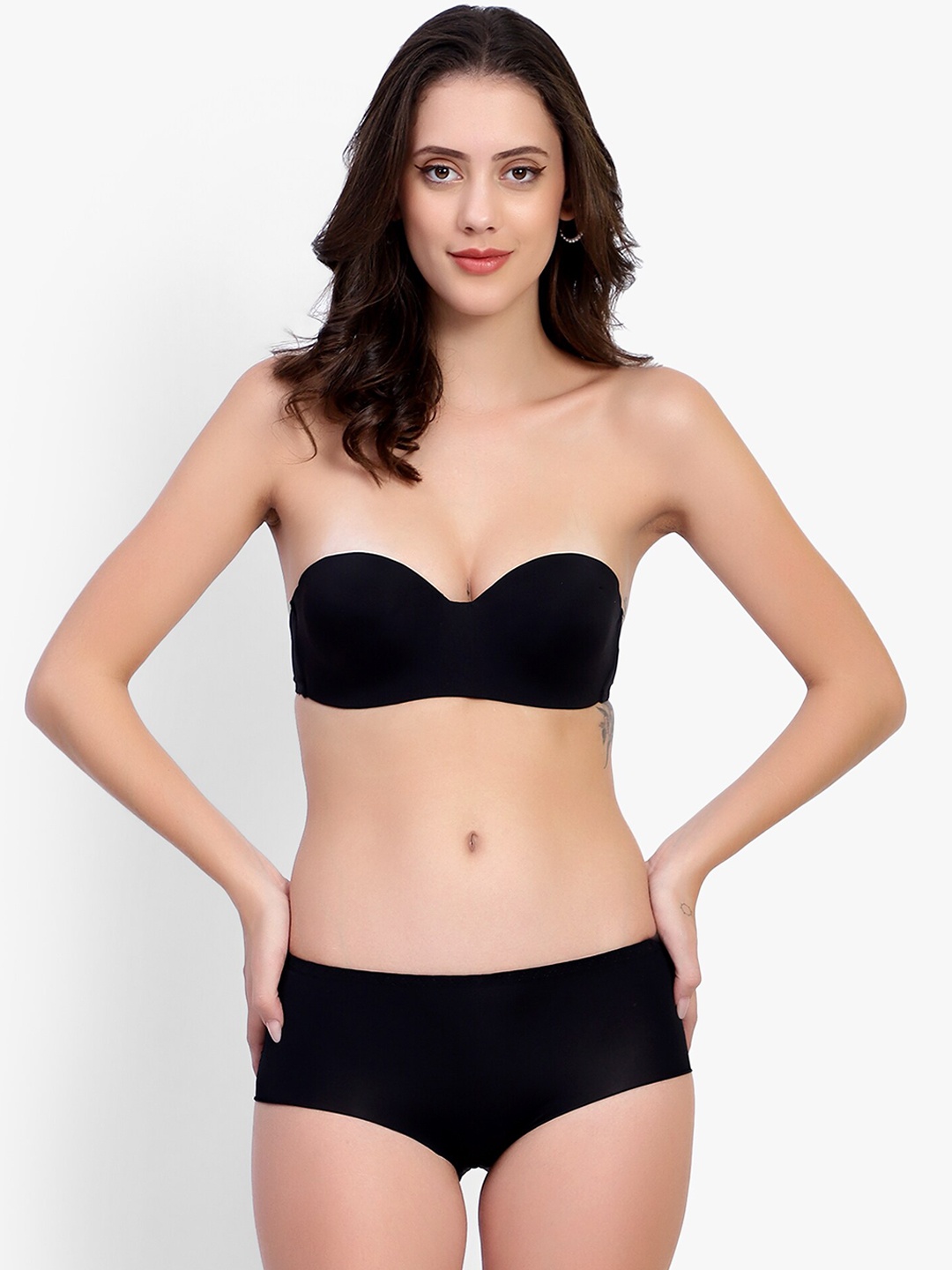 

BRACHY Underwired & Padded Strapless Lingerie Set, Black