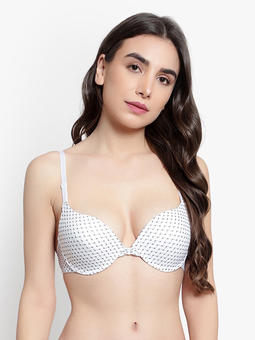 

BRACHY Geometric Printed Underwired Heavily Padded Push-Up Bra With All Day Comfort, White