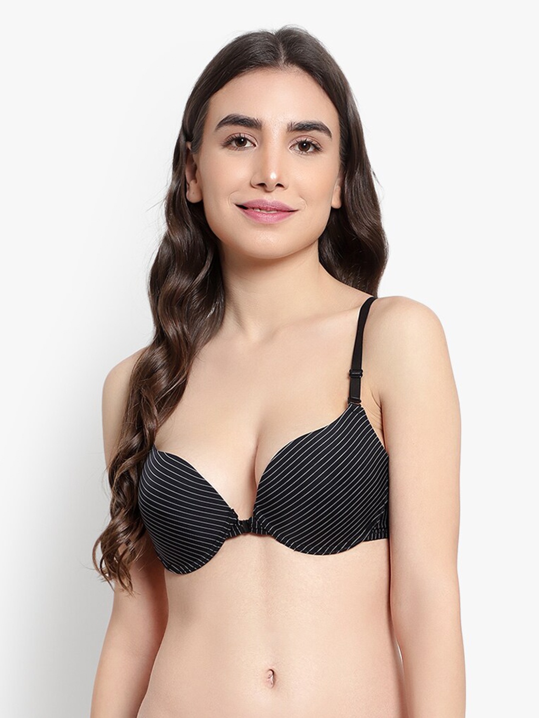 

BRACHY Striped Underwired Heavily Padded Push-Up Bra With All Day Comfort, Black