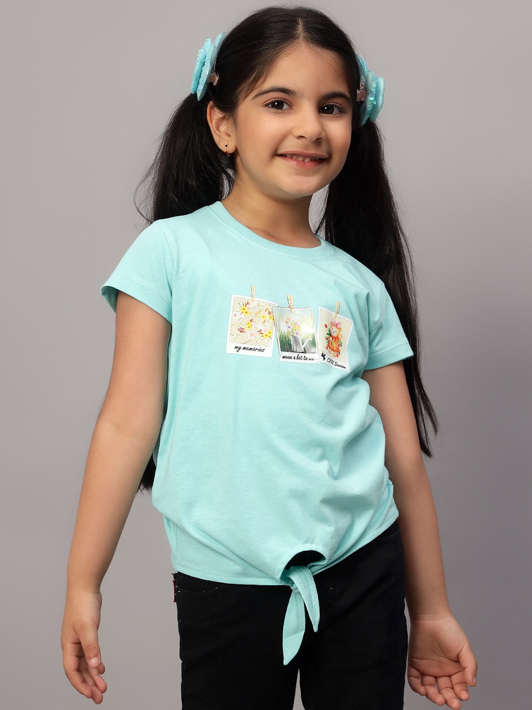 

Cantabil Girls Typography Printed Applique T-shirt, Blue