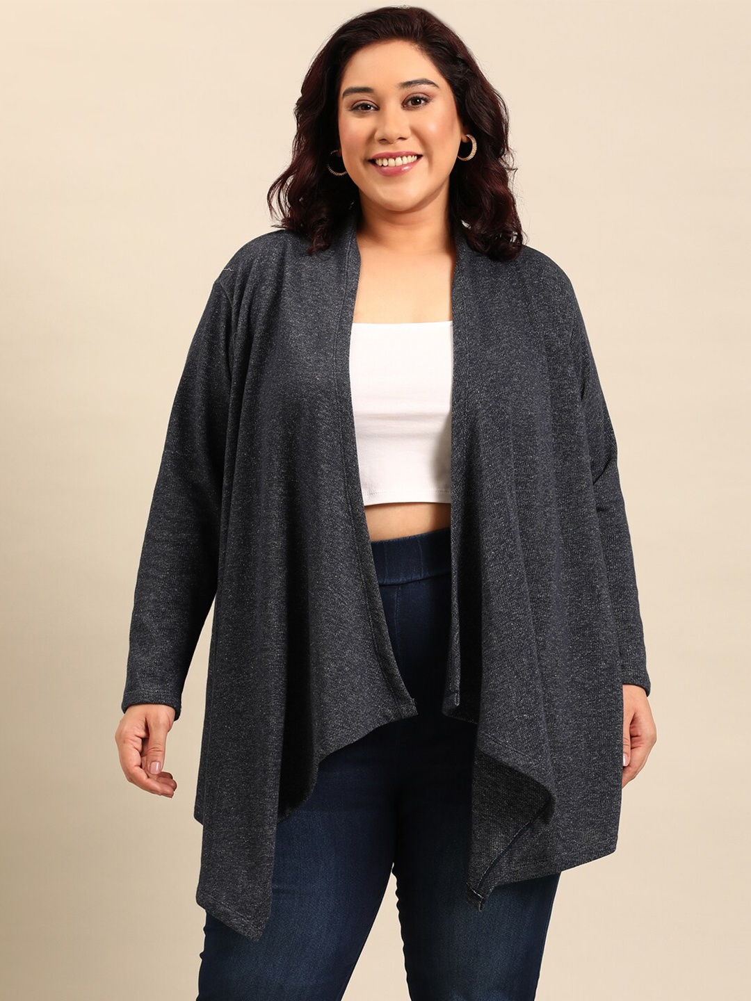 The Pink Moon Self Design Longline Cotton Shrug, Grey