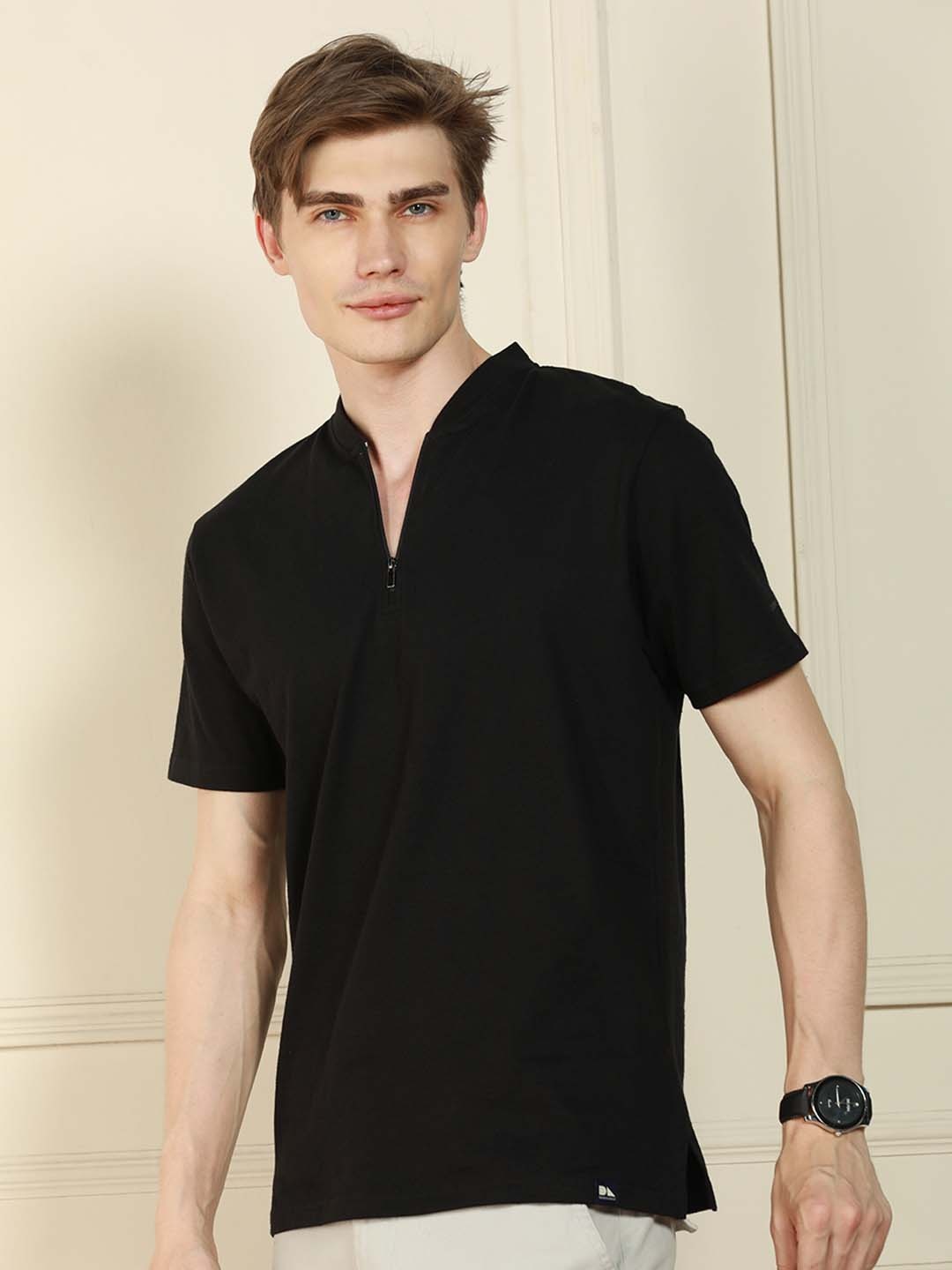 

Dennis Lingo Men Henley Neck T-shirt, Black