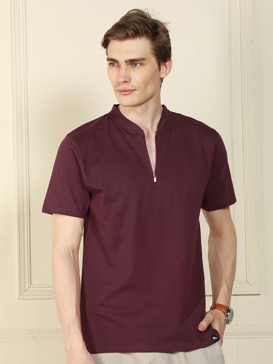 

Dennis Lingo Men Henley Neck Extended Sleeves T-shirt, Burgundy