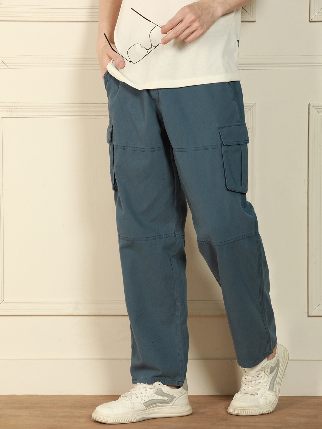 

Dennis Lingo Men Mid-Rise Loose Fit Cotton Cargos Trouser, Blue