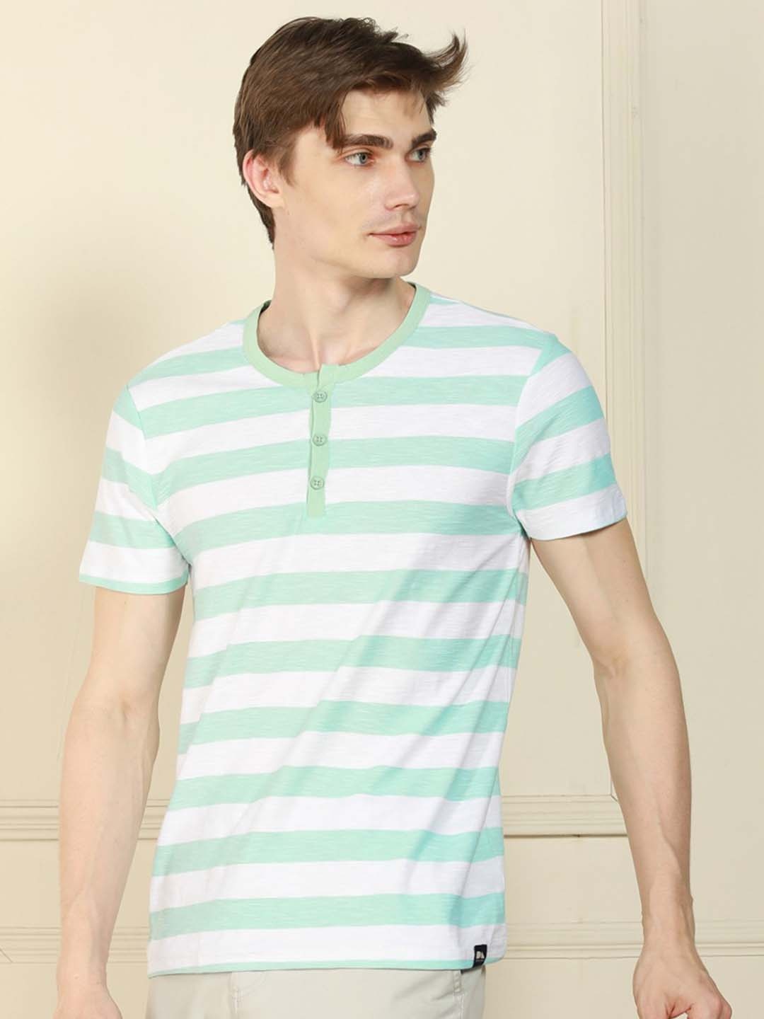 

Dennis Lingo Men Striped Henley Neck T-shirt, Blue