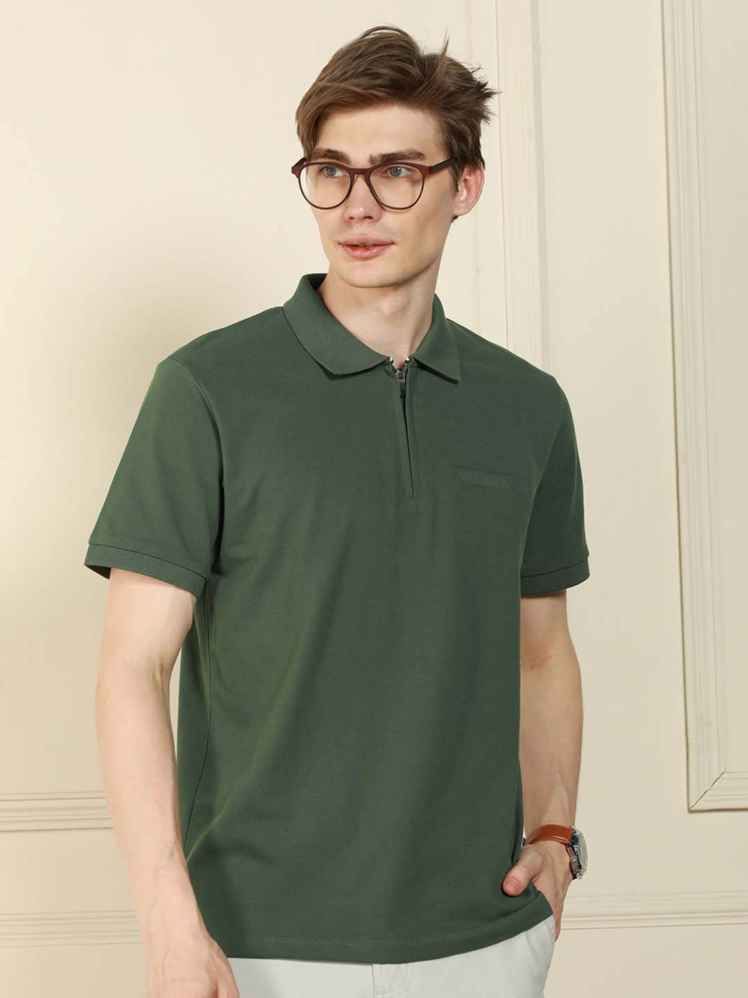 

Dennis Lingo Men Polo Collar Regular Fit Solid T-shirt, Green