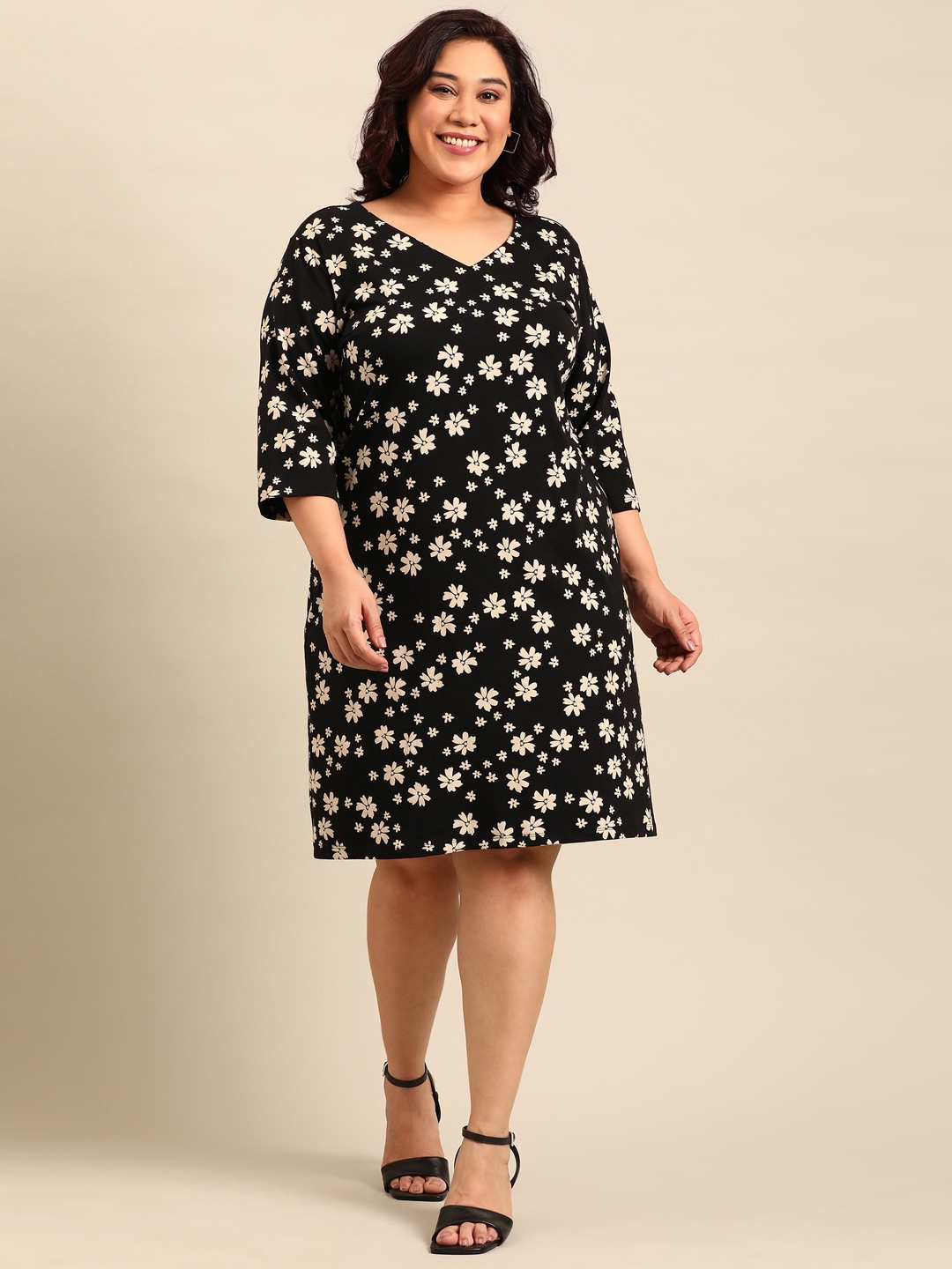 

The Pink Moon Floral Printed Cotton Sheath Dress, Black