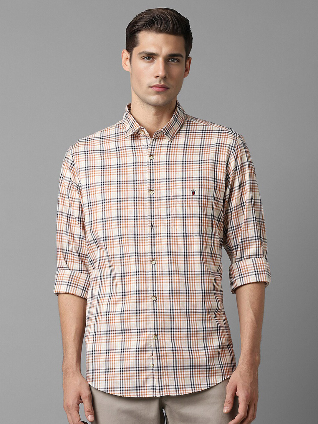 

Louis Philippe Sport Checked Slim Fit Cotton Opaque Casual Shirt, Beige