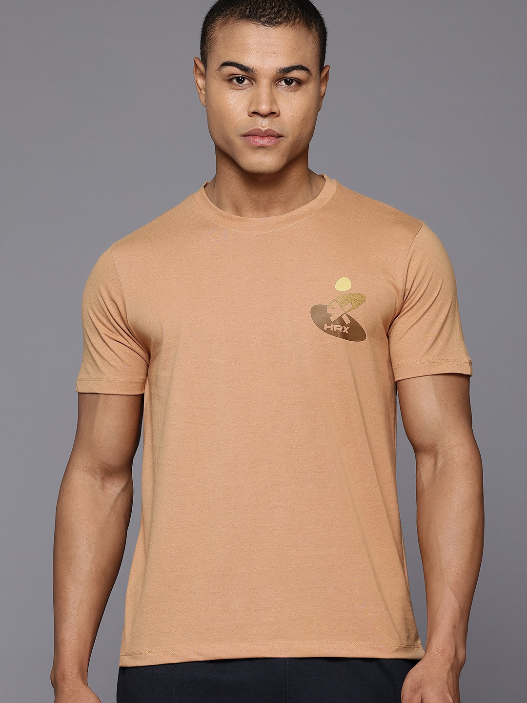 

HRX by Hrithik Roshan Placement Print Yoga T-shirt, Khaki