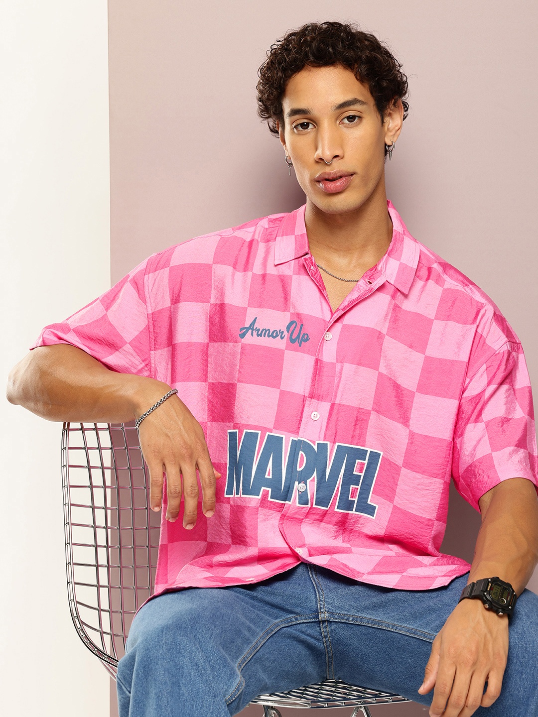 

Kook N Keech Checked Oversized Casual Shirt, Pink