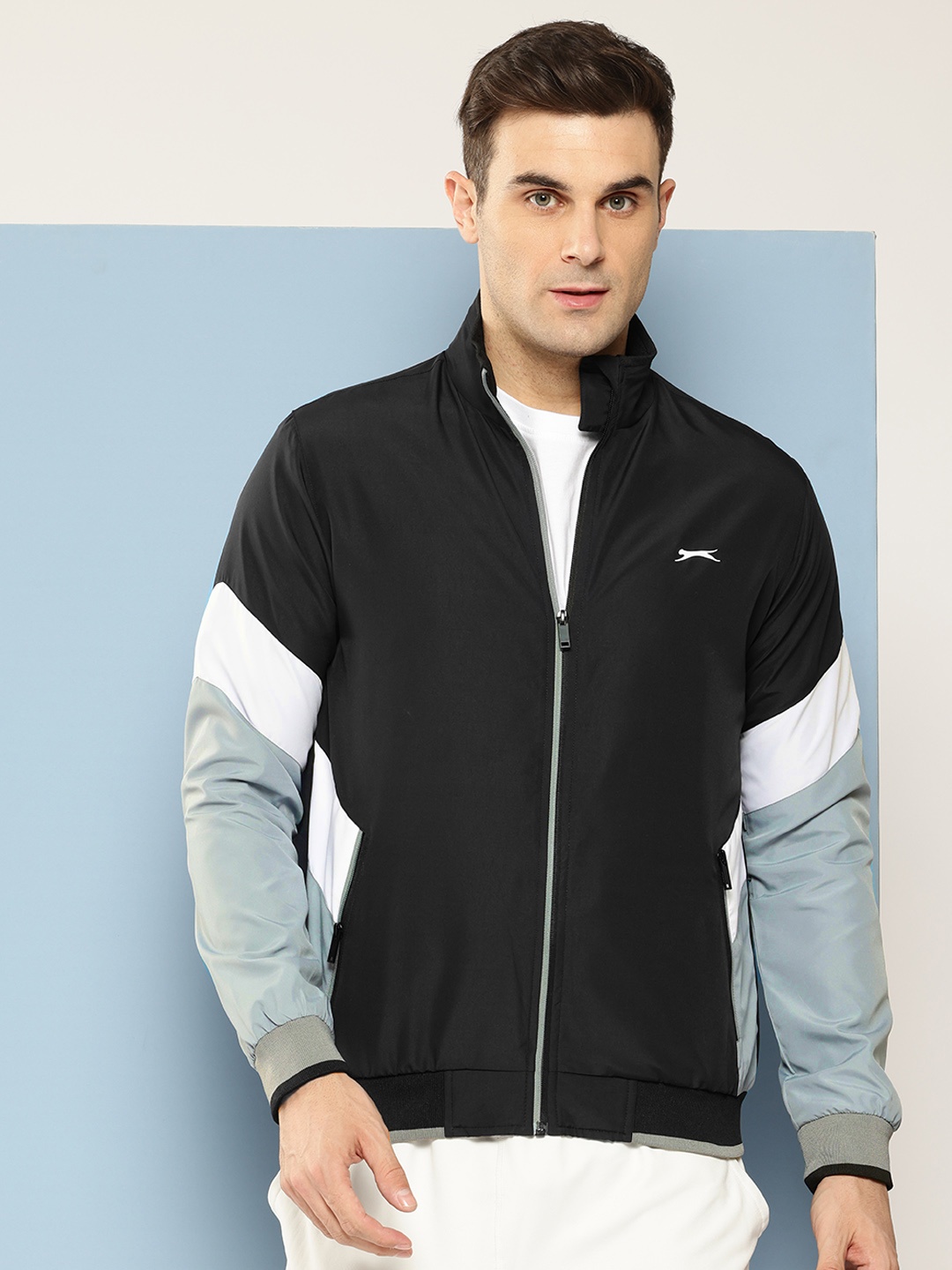 

Slazenger Colourblocked Mock Collar Jacket, Black