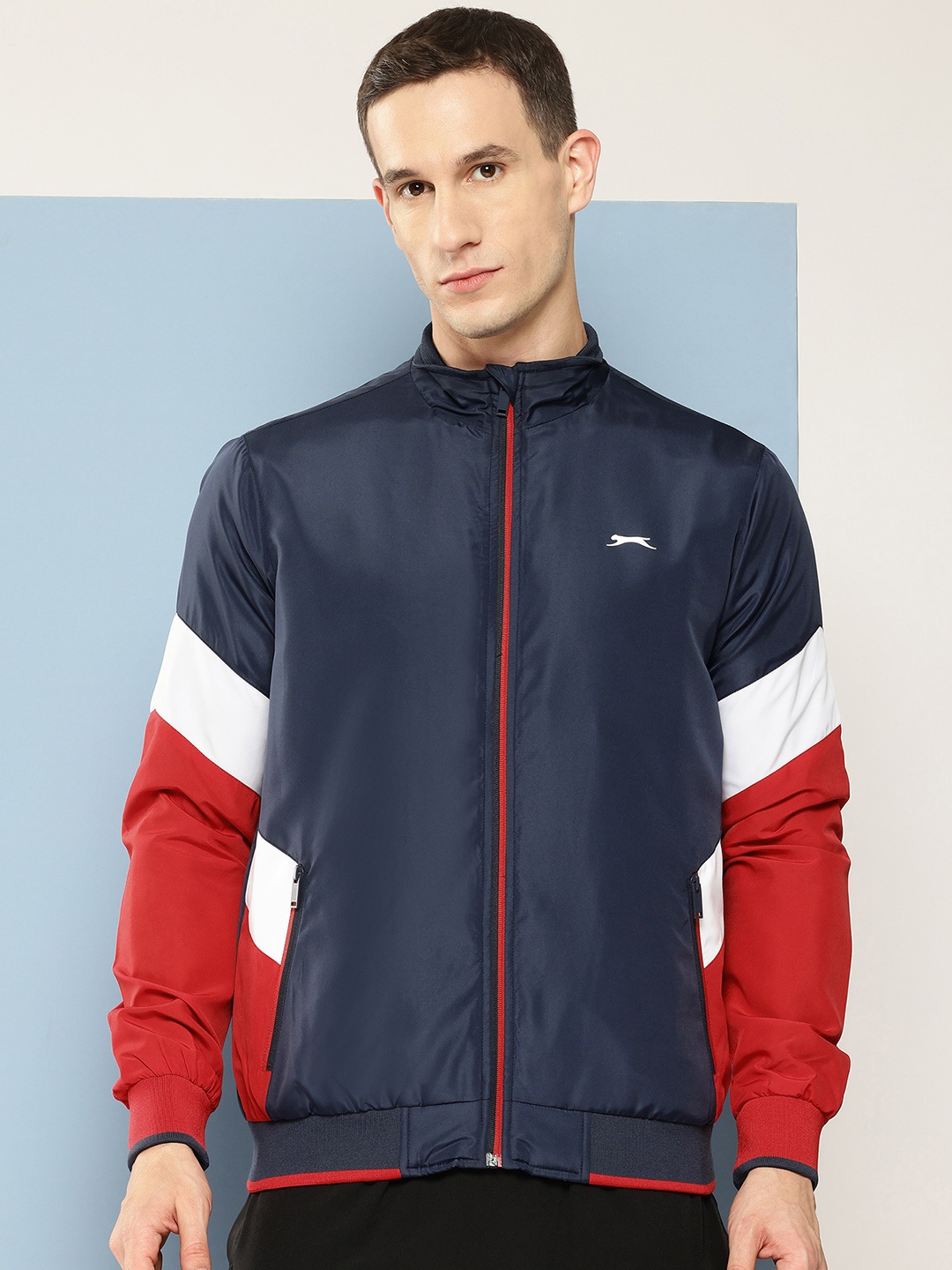 

Slazenger Contrast Sleeves Panel Sporty Jacket, Navy blue