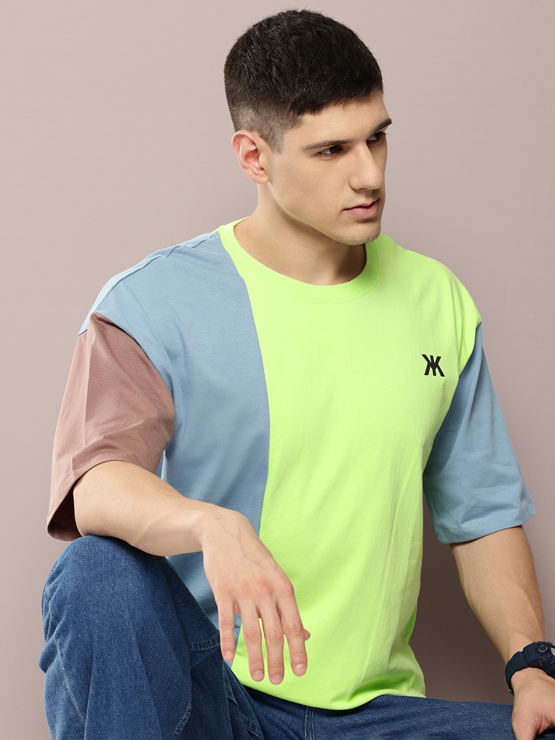 

Kook N Keech Men Colourblocked Oversized Pure Cotton T-shirt, Green