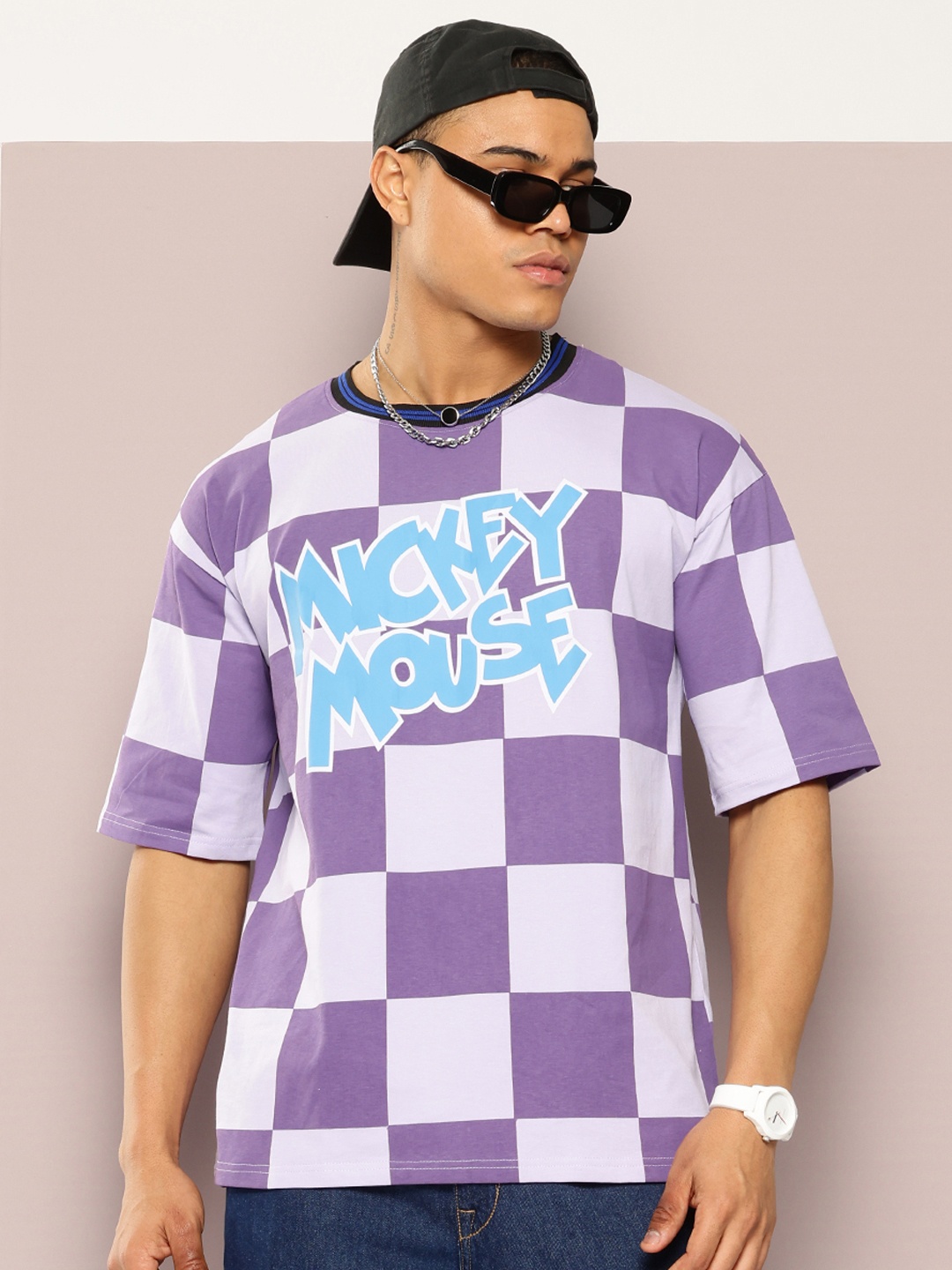 

Kook N Keech Disney Checked Oversized T-shirt, Purple