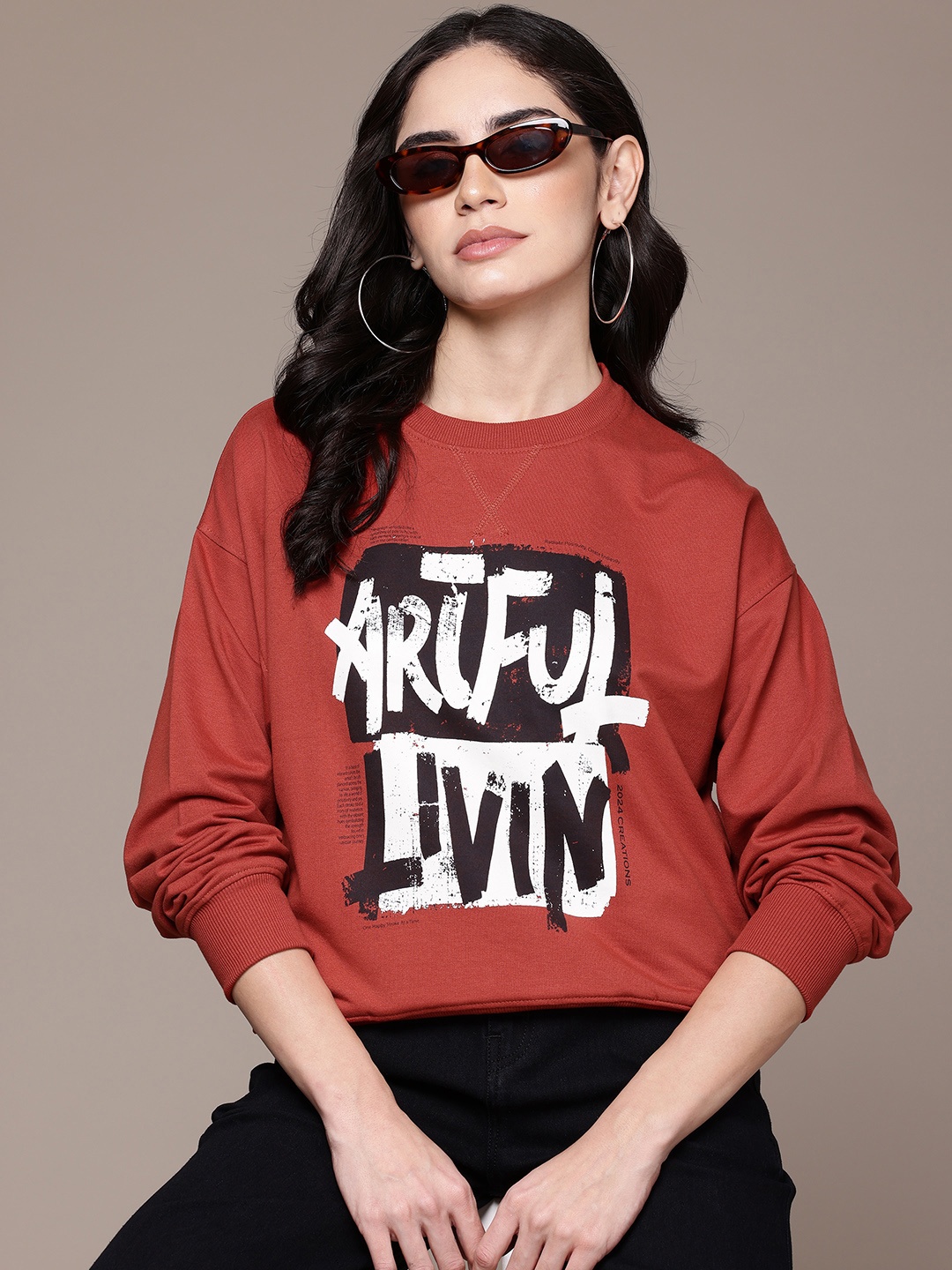 

The Roadster Lifestyle Co. Drop-Shoulder Printed Sweatshirt, Red