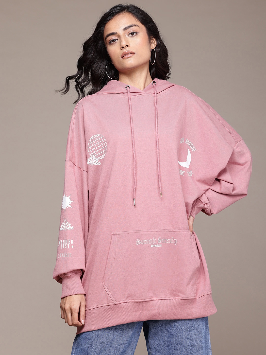 

The Roadster Lifestyle Co. Oversized Hooded Longline Sweatshirt, Pink