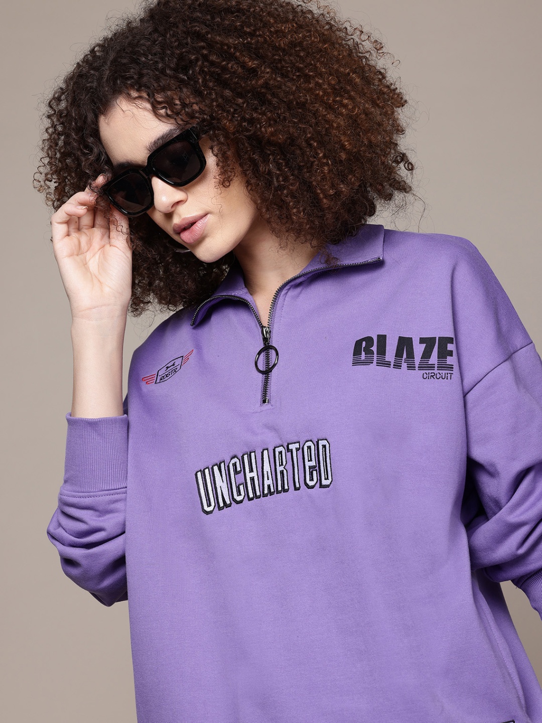 

The Roadster Lifestyle Co. Embroidered Relaxed Polo Sweatshirt, Purple