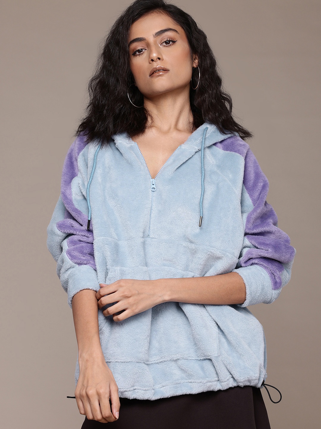 

The Roadster Lifestyle Co. Faux Fur Trim Hooded Sweatshirt, Blue