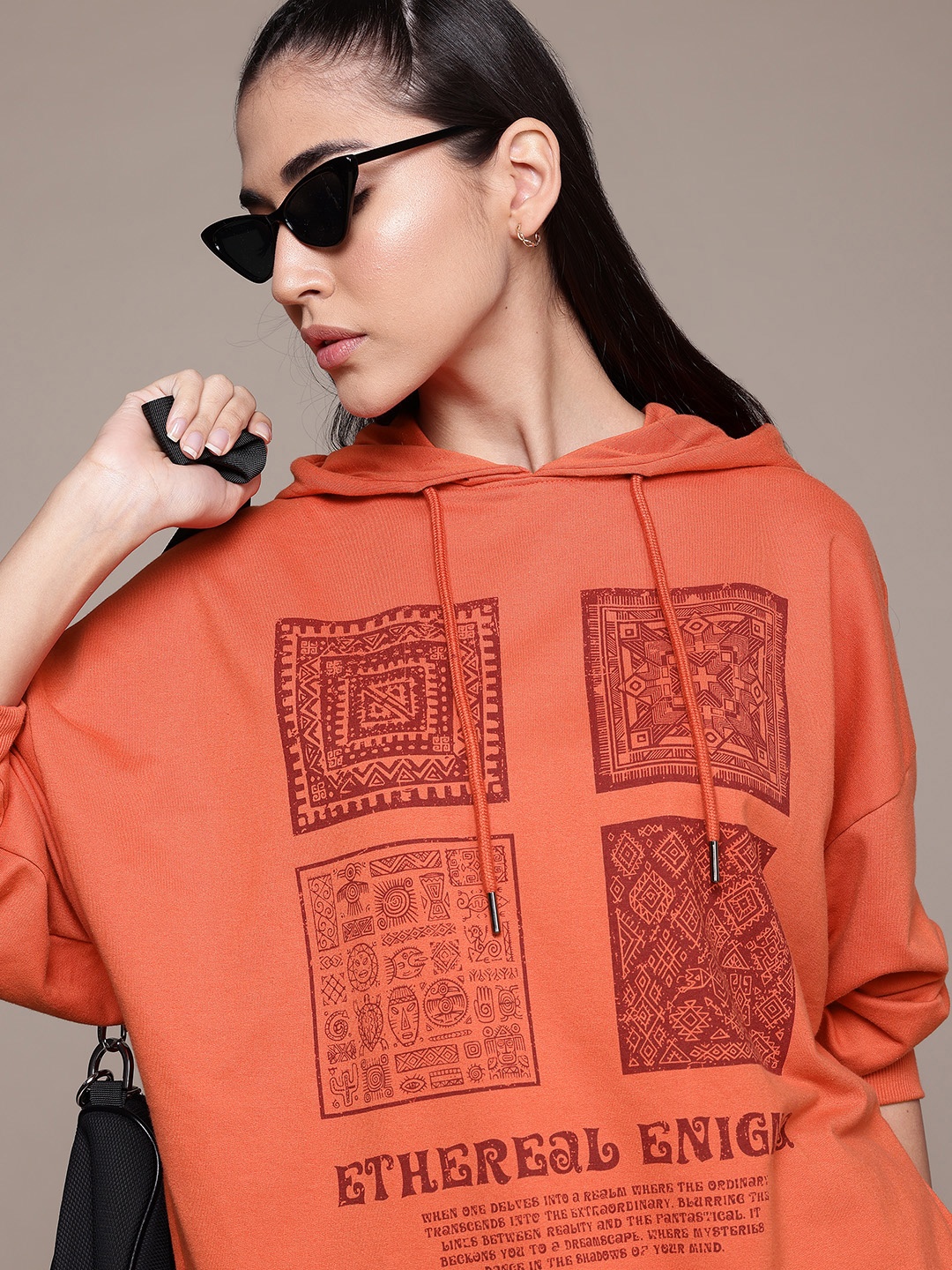 

The Roadster Lifestyle Co. Printed Hooded Oversize Sweatshirt, Orange