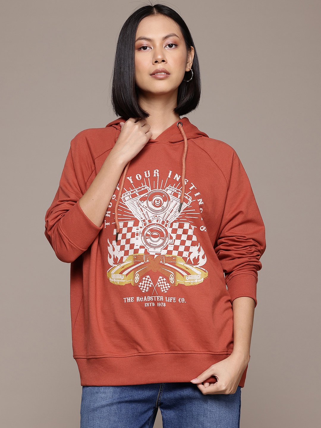

The Roadster Lifestyle Co. Printed Hooded Sweatshirt, Rust