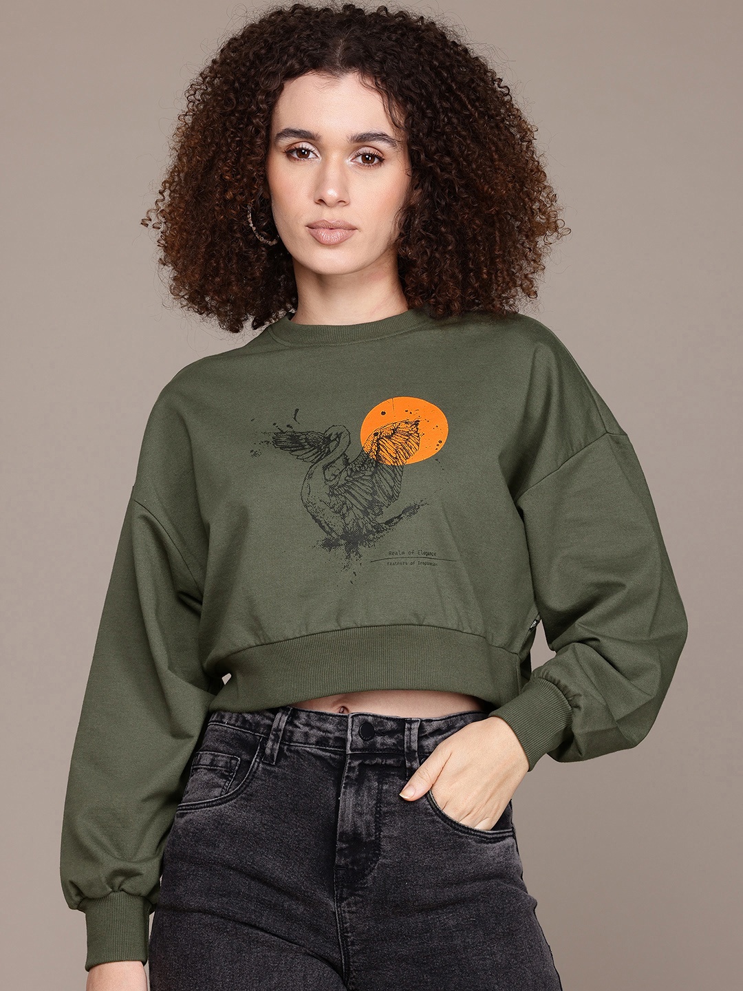 

The Roadster Lifestyle Co. Printed Boxy Sweatshirt, Green