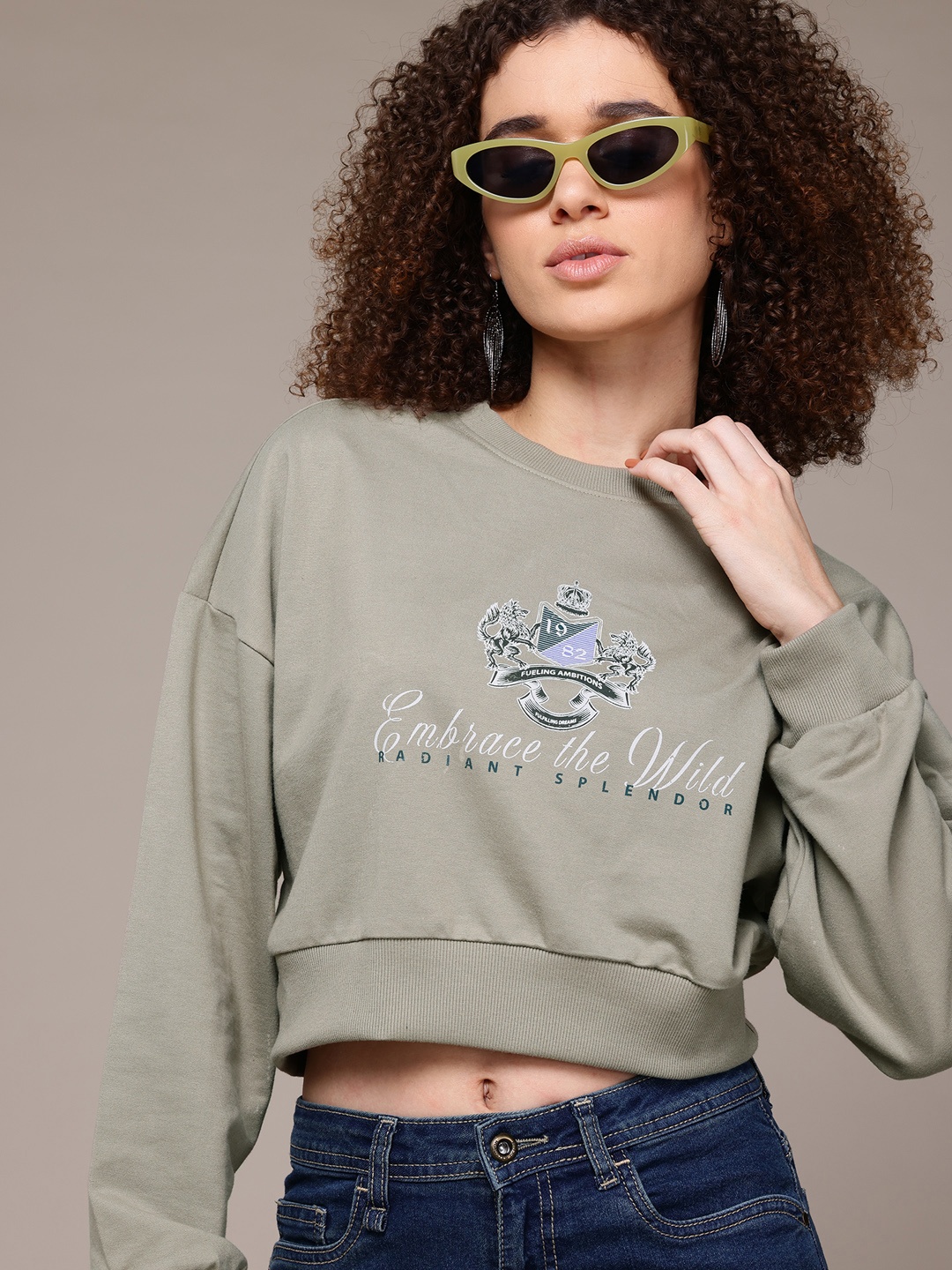 

The Roadster Lifestyle Co. Printed Drop-Shoulder Sleeves Sweatshirt, Green