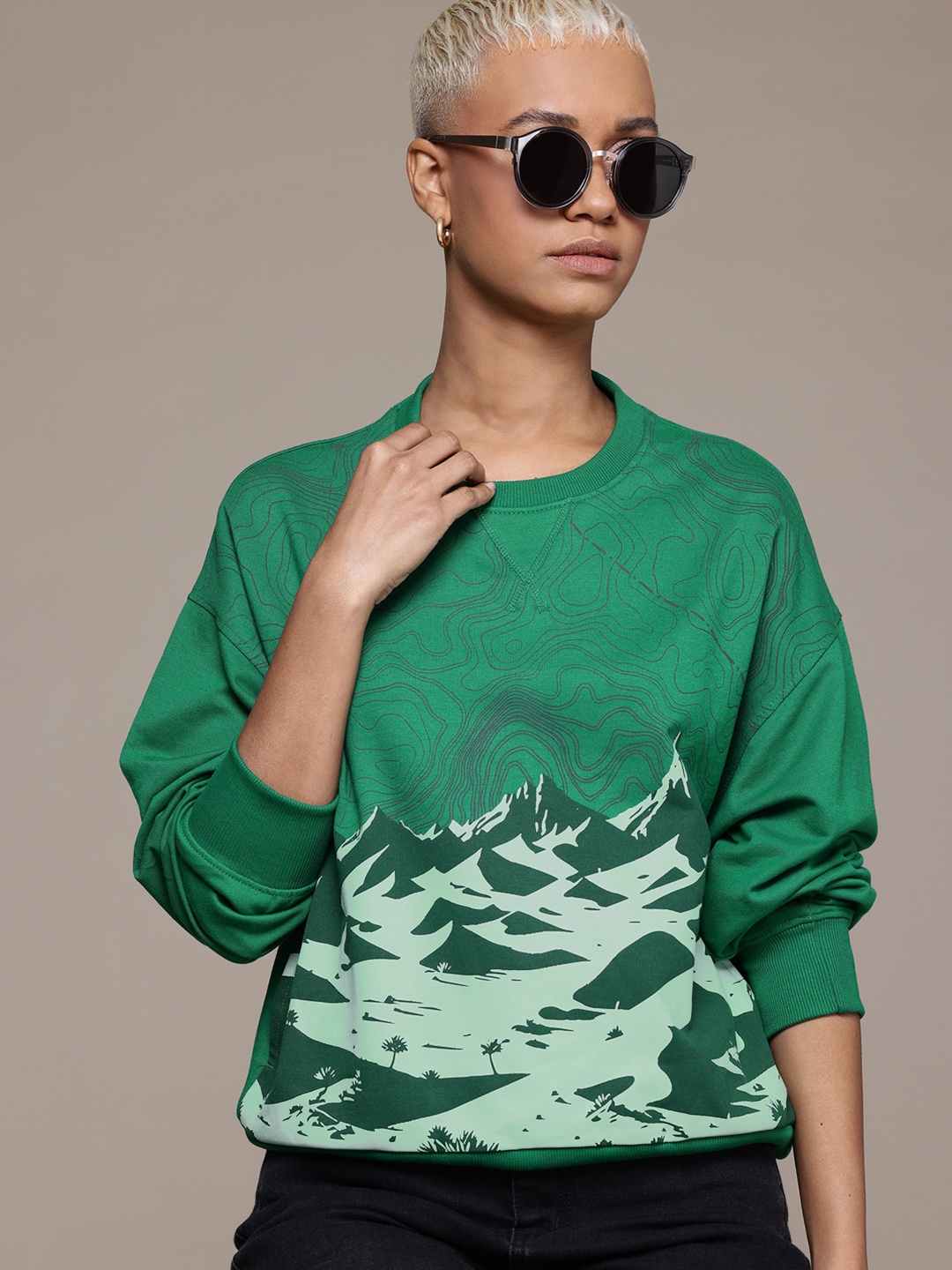 

The Roadster Lifestyle Co. Printed Raglan Sleeve Sweatshirt, Green