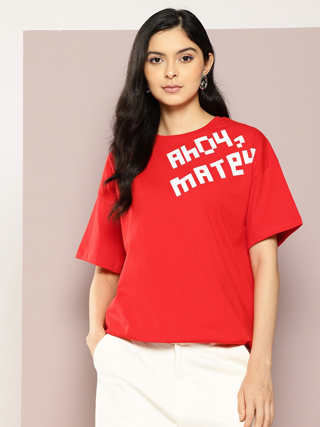 

Kook N Keech Disney Mickey Mouse Print Oversize Pure Cotton T-shirt, Red