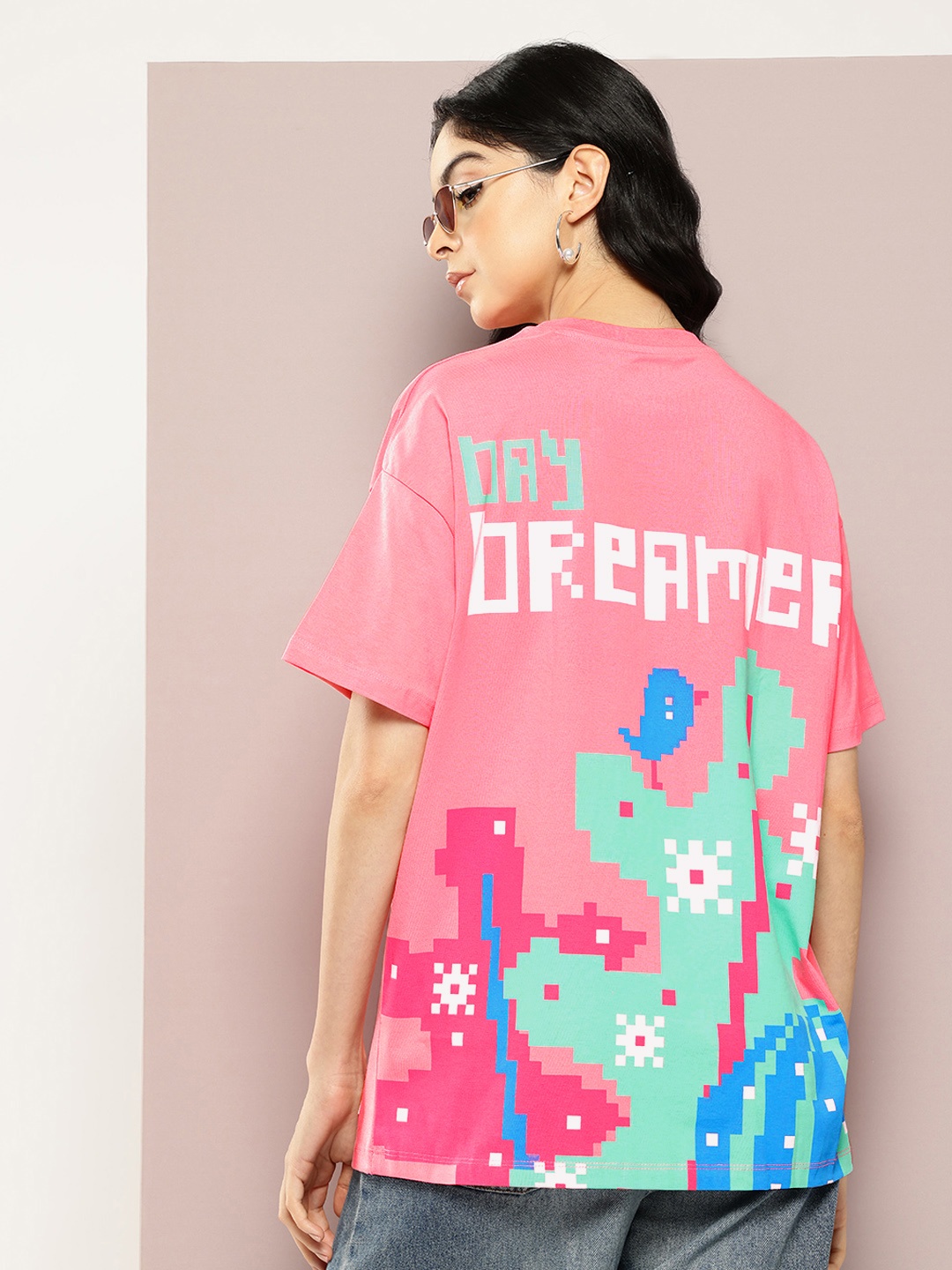 

Kook N Keech Printed Drop-Shoulder Sleeves Pure Cotton T-shirt, Pink