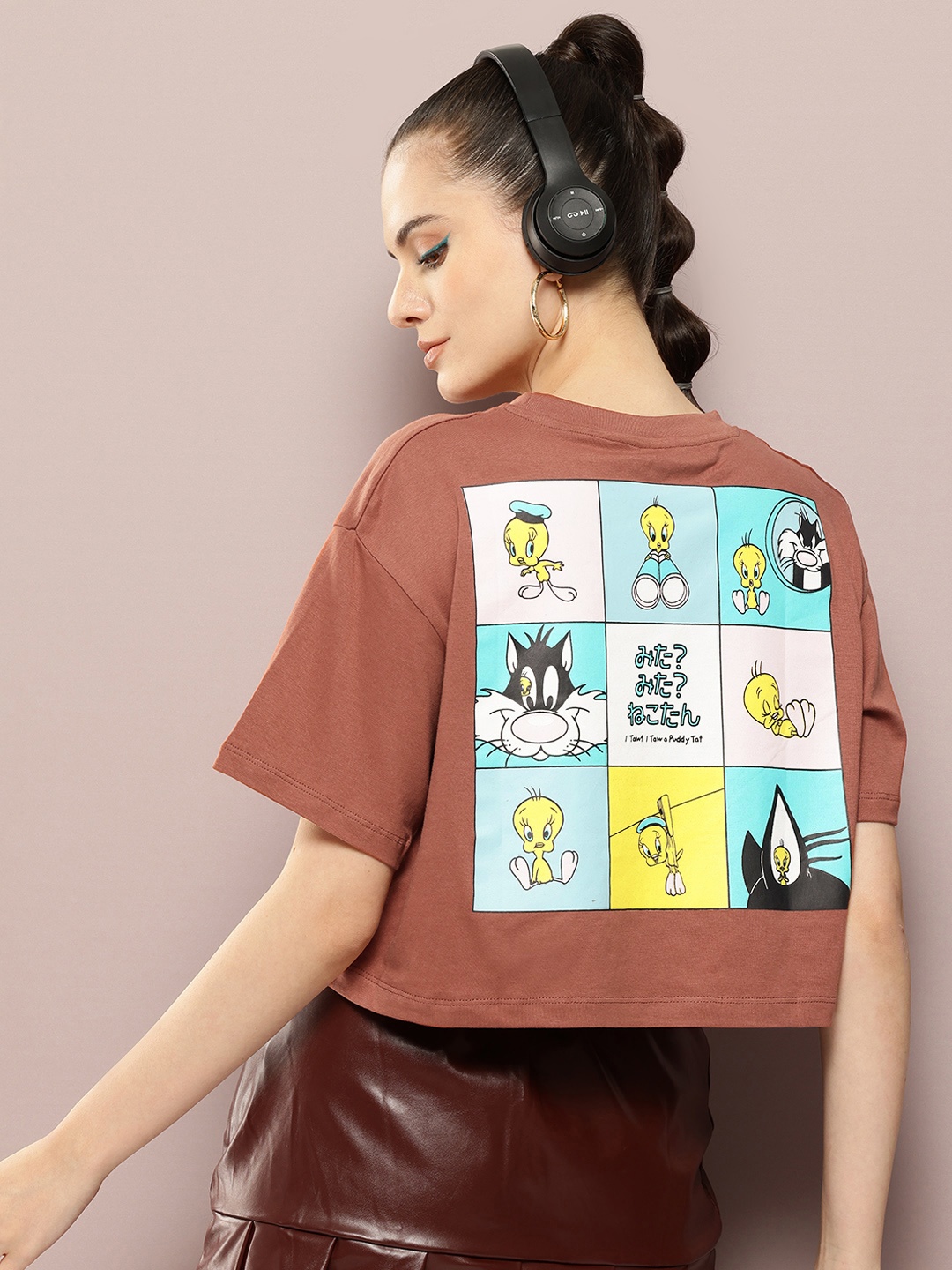 

Kook N Keech Looney Tunes Printed Pure Cotton Boxy T-shirt, Brown