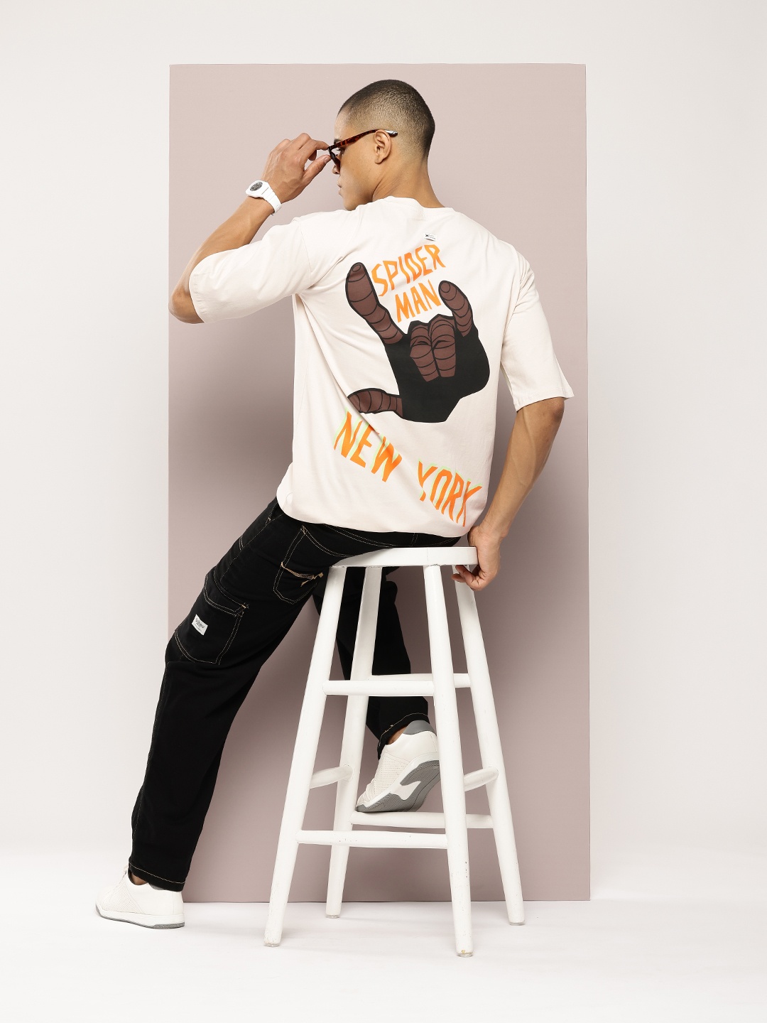 

Kook N Keech Marvel Printed Drop-Shoulder Sleeves Pure Cotton T-shirt, Cream
