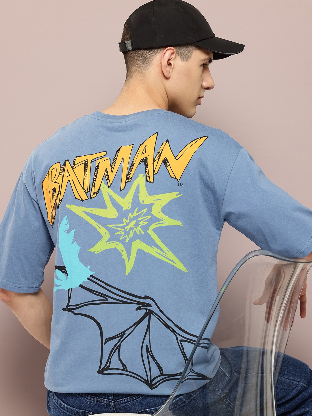 

Kook N Keech Batman Printed Drop-Shoulder Sleeves Pure Cotton T-shirt, Blue