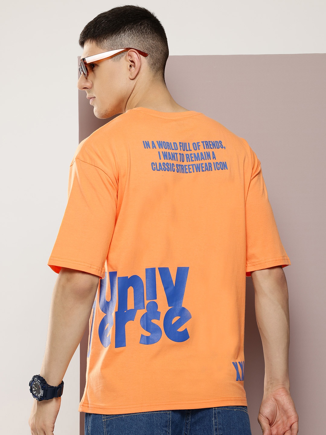 

Kook N Keech Printed Drop-Shoulder Sleeves Pure Cotton Oversized T-shirt, Orange