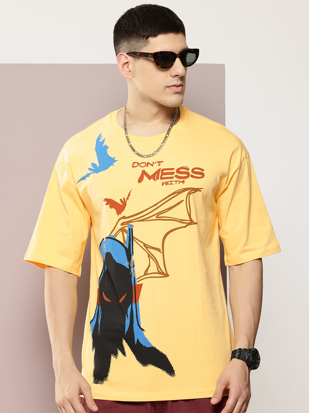 

Kook N Keech Batman Printed Oversize Pure Cotton T-shirt, Yellow
