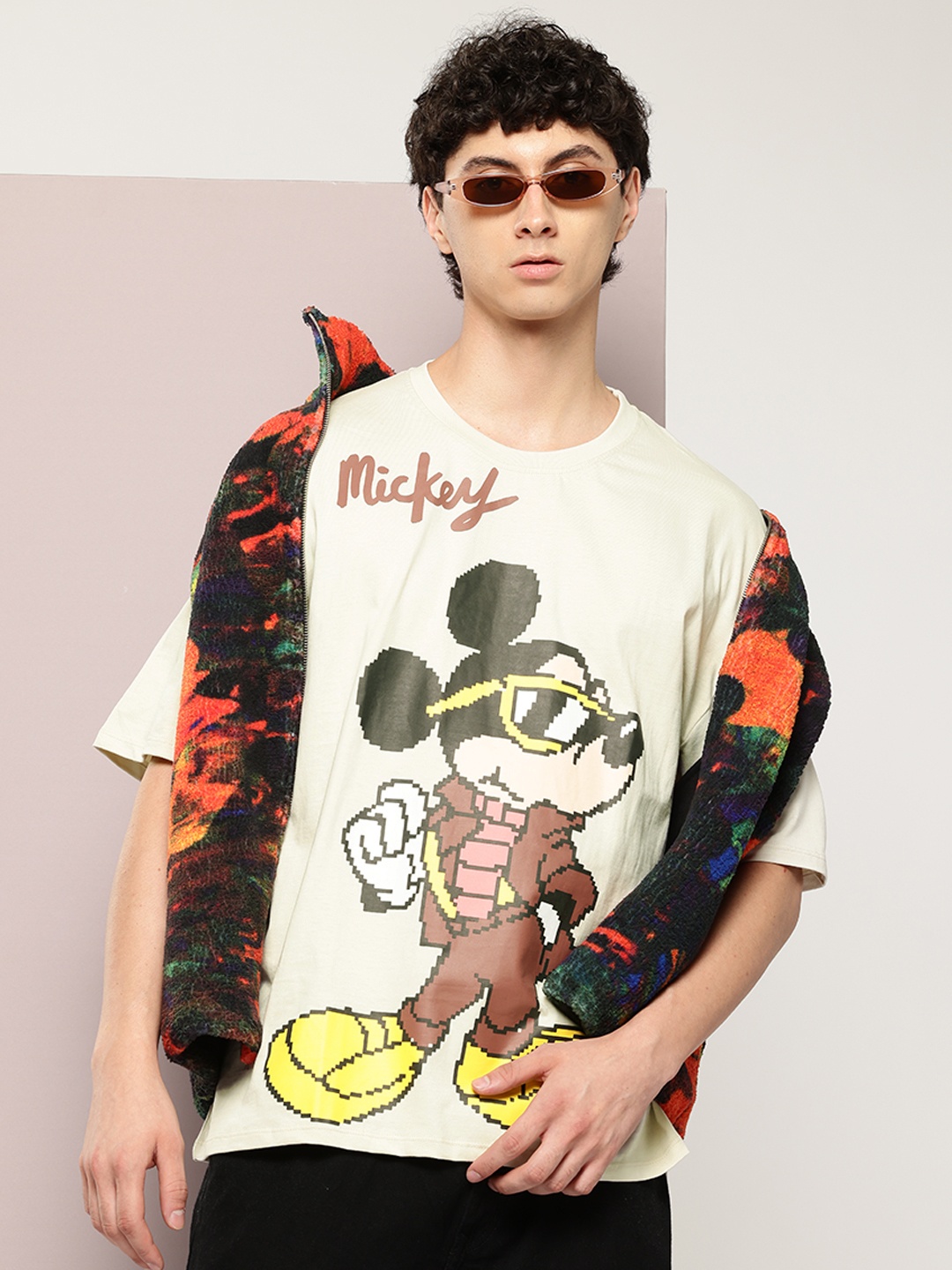 

Kook N Keech Disney Mickey Mouse Print Oversized Pure Cotton T-shirt, Off white