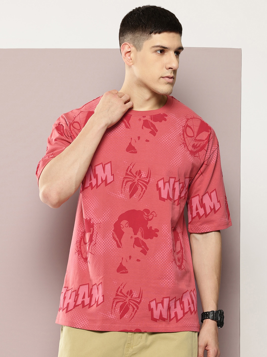 

Kook N Keech Marvel Pure Cotton Printed Drop-Shoulder Sleeves T-shirt, Coral