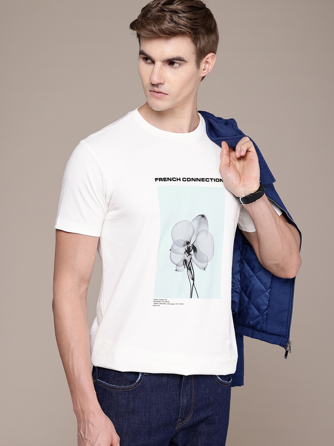 

French Connection Floral Printed Pure Cotton T-shirt, White