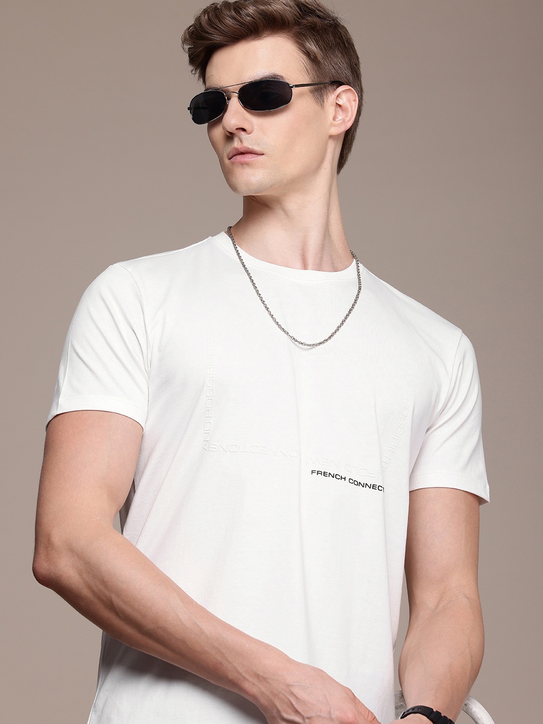 

French Connection Brand Logo Printed Pure Cotton T-shirt, White
