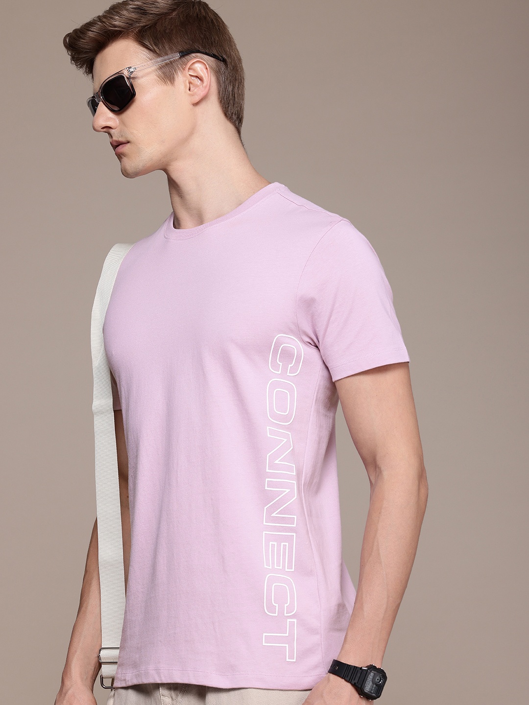 

French Connection Brand Logo Printed Pure Cotton T-shirt, Lavender