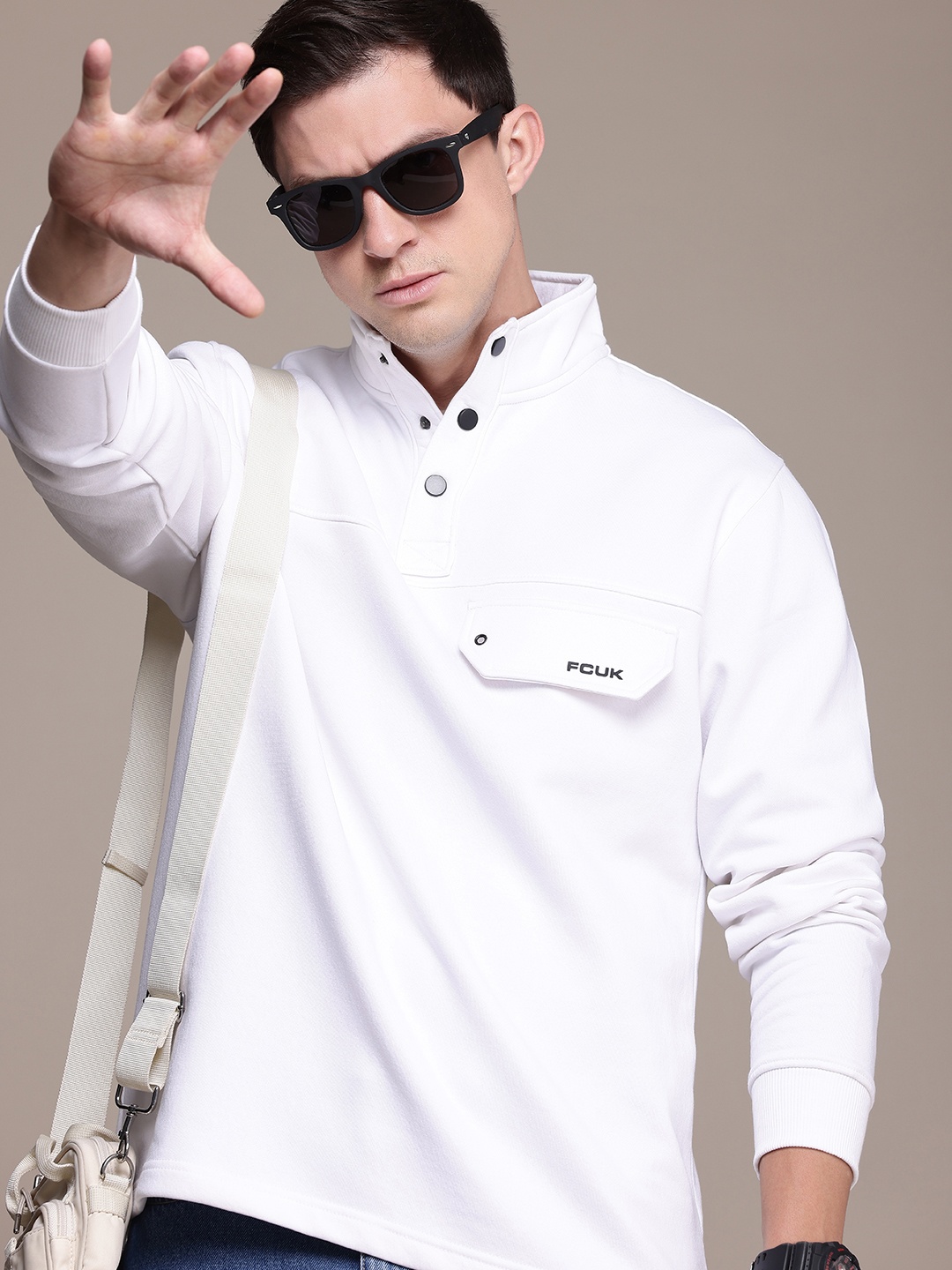 

FCUK Solid High Neck Sweatshirt, White
