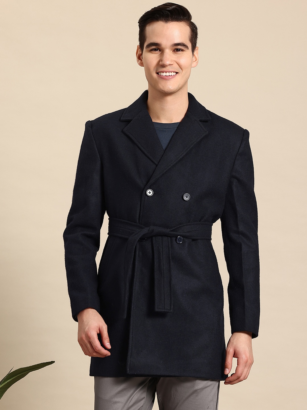 

Mast & Harbour Double Breasted Overcoat With Belt, Navy blue