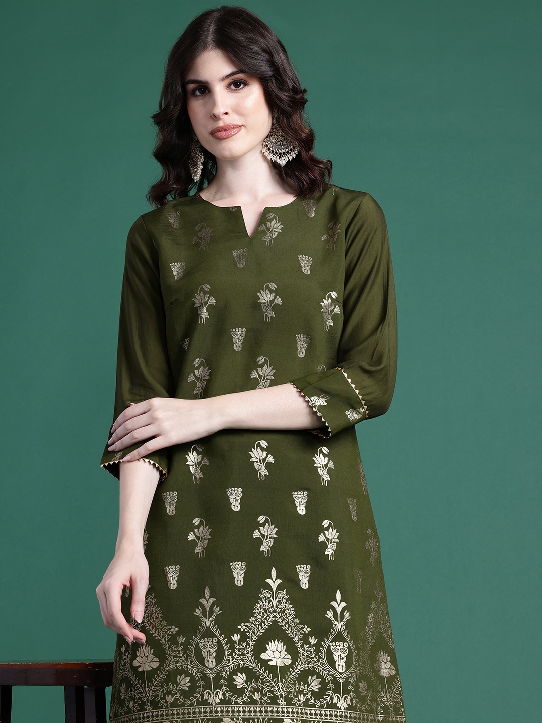 

Sangria Ethnic Printed Kurta & Dhoti Pants Set, Olive