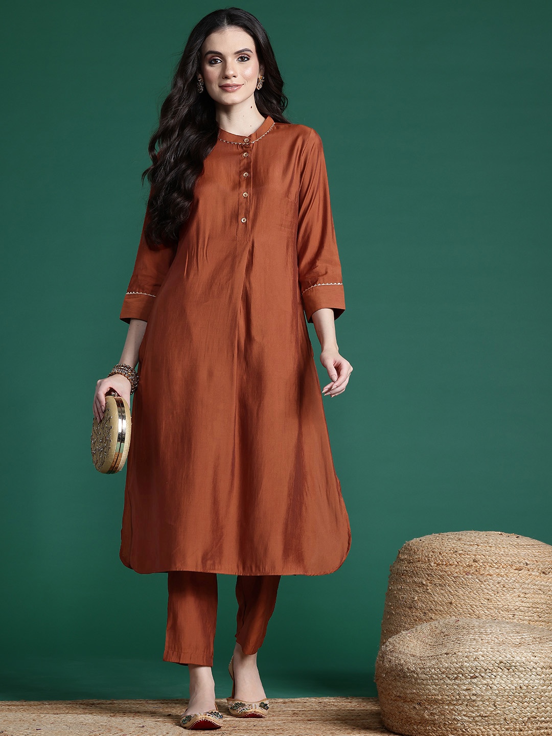 

Sangria Gotta Patti Kurta With Trousers, Rust