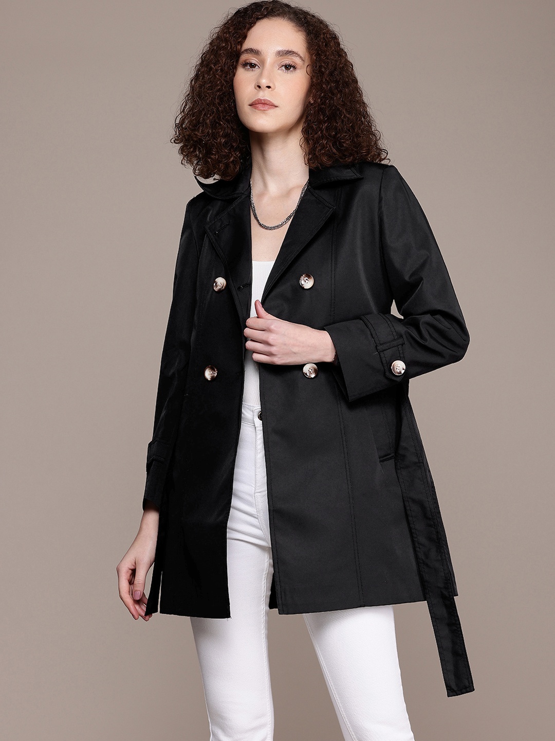 

The Roadster Life Co. Notched Lapel Collar Longline Trench Coat, Black